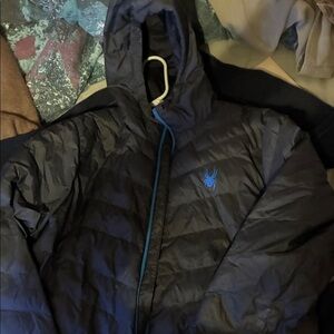 Spyder Men's Black and Blue Puffer Jacket